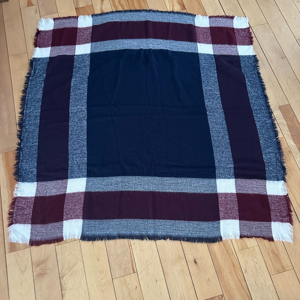 Plaid Blanket Scarf in Navy and Burgundy